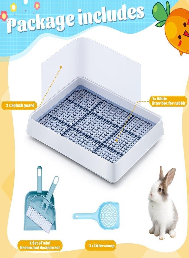 Uiifan صندوق فضلات كبير للأرانب والخنازير الغينية من Uiifan، مقاس 15 × 12.1 × 2.55 بوصة، مرحاض للحيوانات الأليفة الصغيرة، صينية فراش مستطيلة للأرانب، قفص النمس (أبيض وأزرق) - Image 3